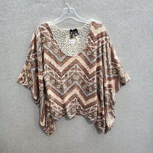 NO Comment Women Sweater Large Brown Poncho Aztec Navajo Tribal Crochet Lace‎